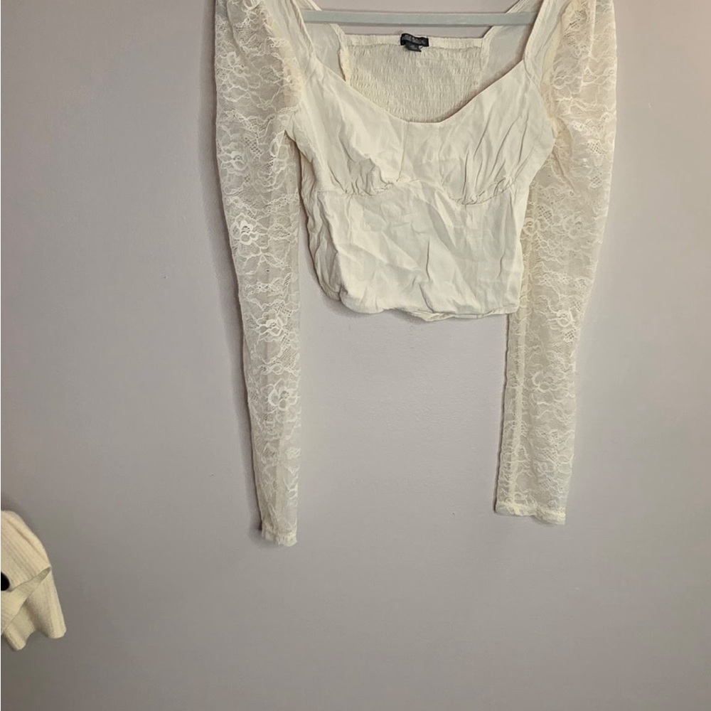 WildFable Cream Lace Sleeve Blouse